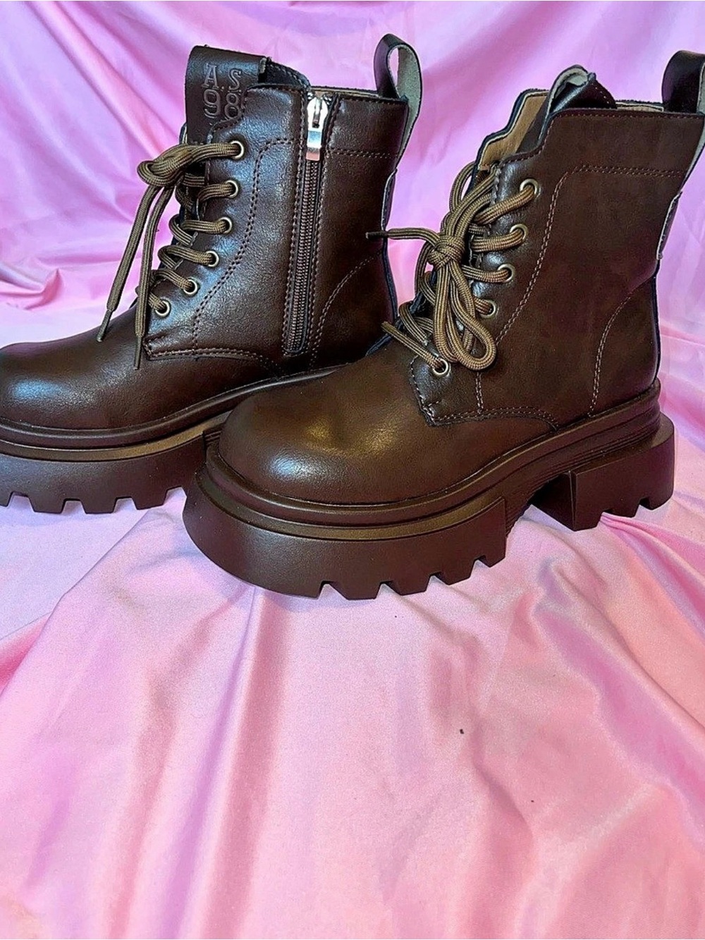 A.S.98 Womens Brown Leather Lace-Up Combat Boots new